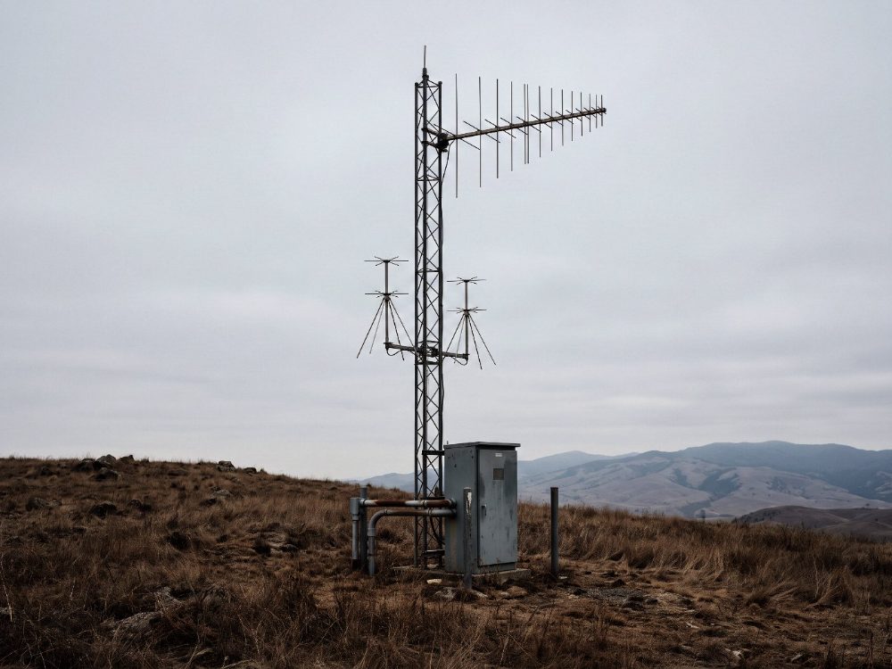 A hilltop spectrum monitoring mast